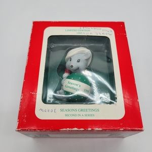 Vintage Seasons Greetings Christmas Mouse Ornament 1995